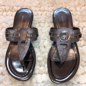 Marc Fisher Amina 2 Wedged Pewter Sandals